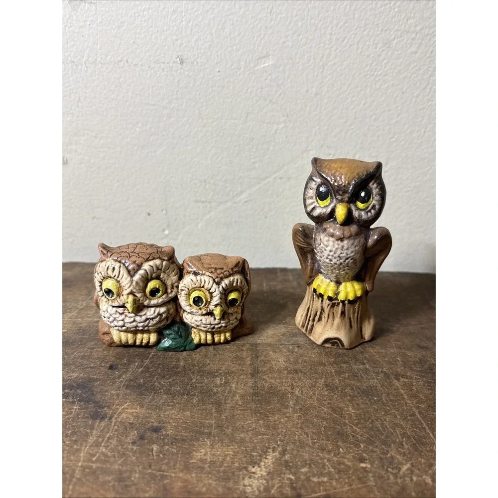 Set Of 2 Decorative Miniature Owl Figurines Ceramic
